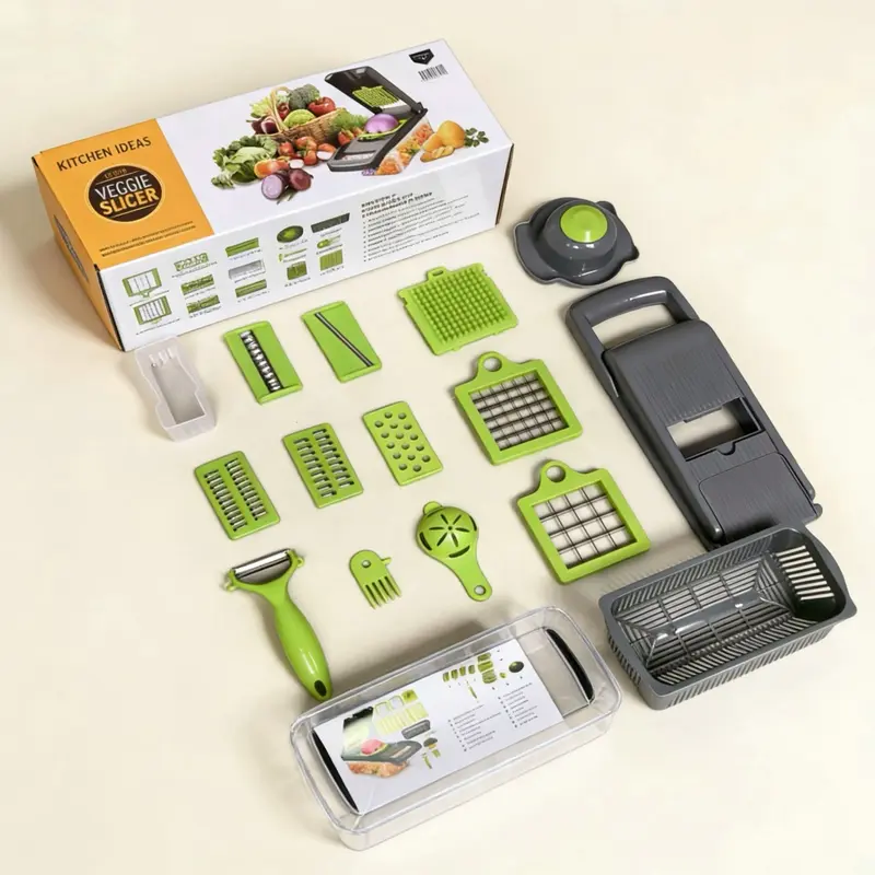 16-in-1 Gemüseschneider – Multi-Hobel, Würfler & Slicer mit Auffangbox
