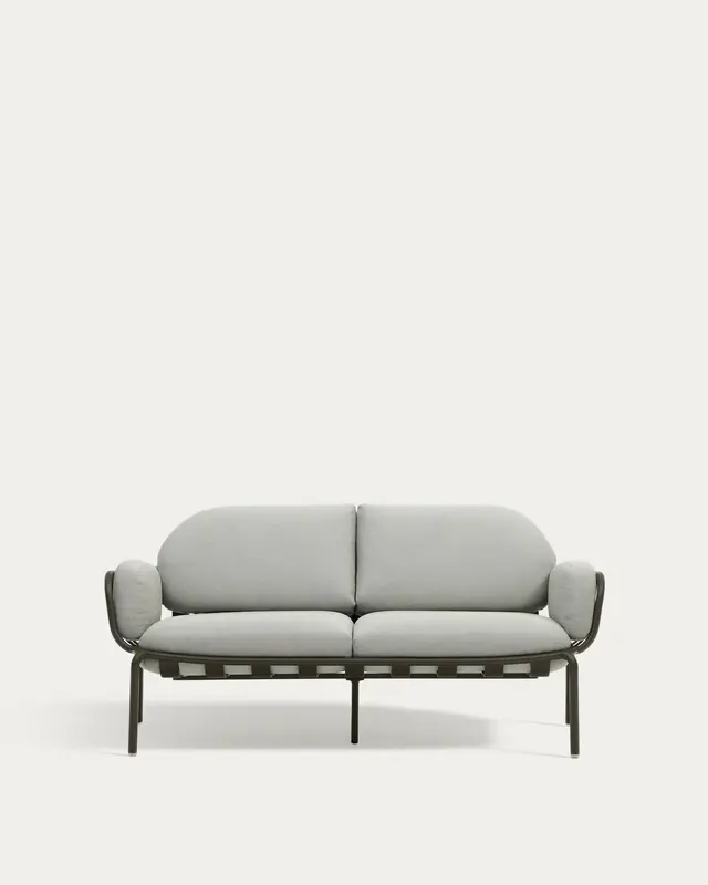 2-Sitzer-Outdoor-Sofa Joncols mit Bezug in Grau aus Aluminium mit grün lackiertem Finish 164 cm