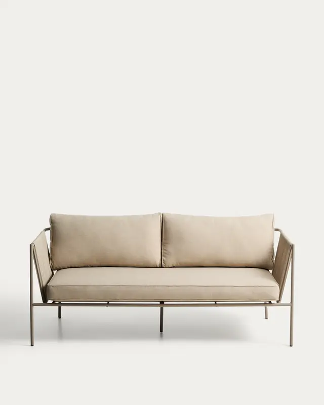 2-Sitzer-Outdoor-Sofa Zivia aus écrufarbenem Seil und taupefarben verzinktem Stahl 178 cm