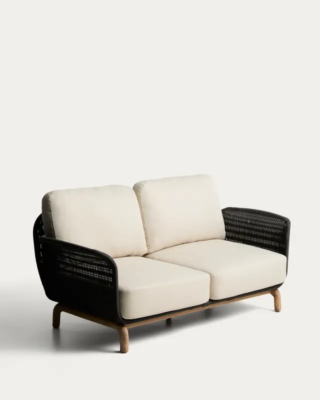 2-Sitzer-Sofa Alipa aus massivem Akazienholz und dunkelgrauem Seil, 165 cm