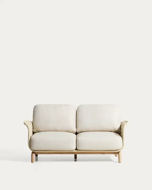 2-Sitzer-Sofa Alipa aus massivem Akazienholz und ecrufarbenem Seil, 165 cm