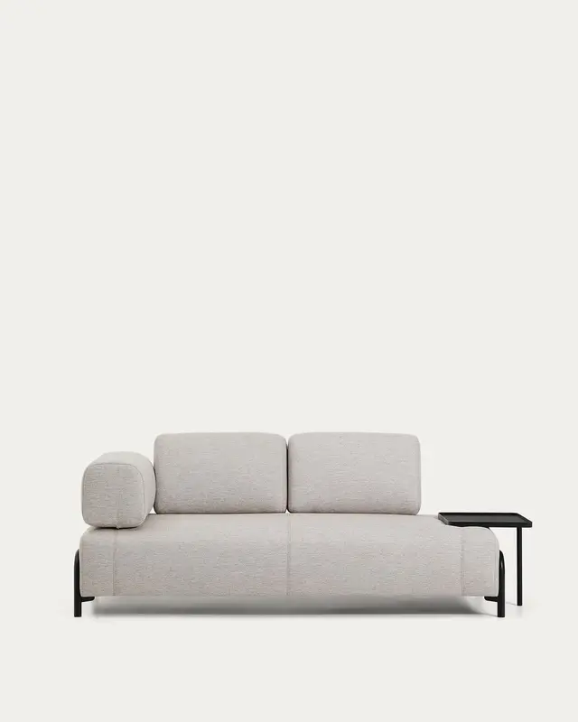 2-Sitzer-Sofa Compo in Graubeige mit grossem Tablett und schwarzem Metallgestell 200 cm FSC