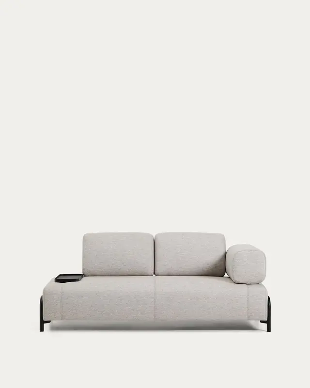 2-Sitzer-Sofa Compo in Graubeige mit kleinem Tablett und schwarzem Metallgestell 200 cm FS