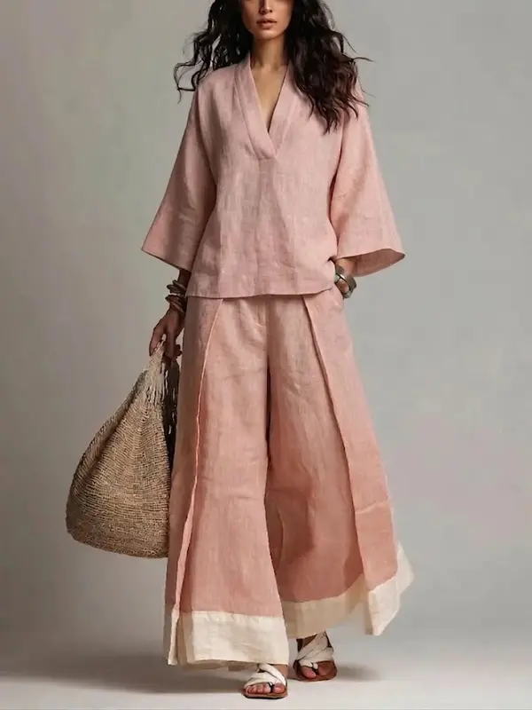 2-teiliges Leinen-Set «Provence» – Hemd & Wide-Leg-Hose