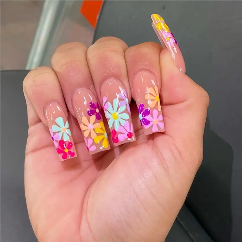 24 Stk. lange Blumen-Press-On-Nägel