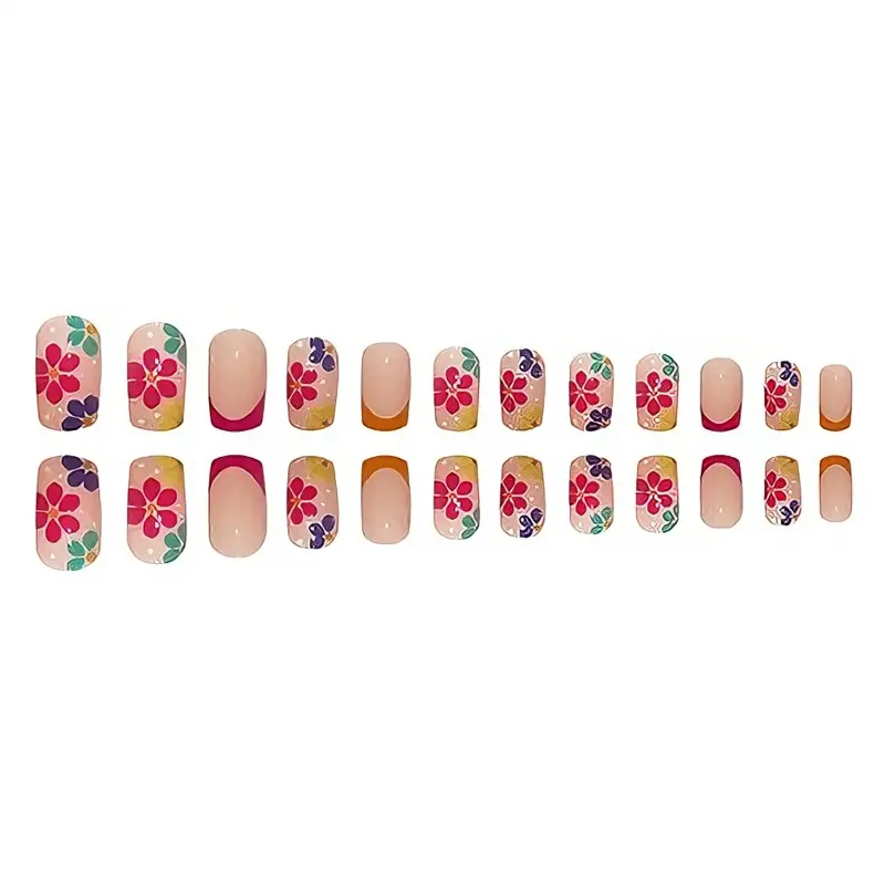 24 Stk. Press-On Nägel mit französischem Blumendesign