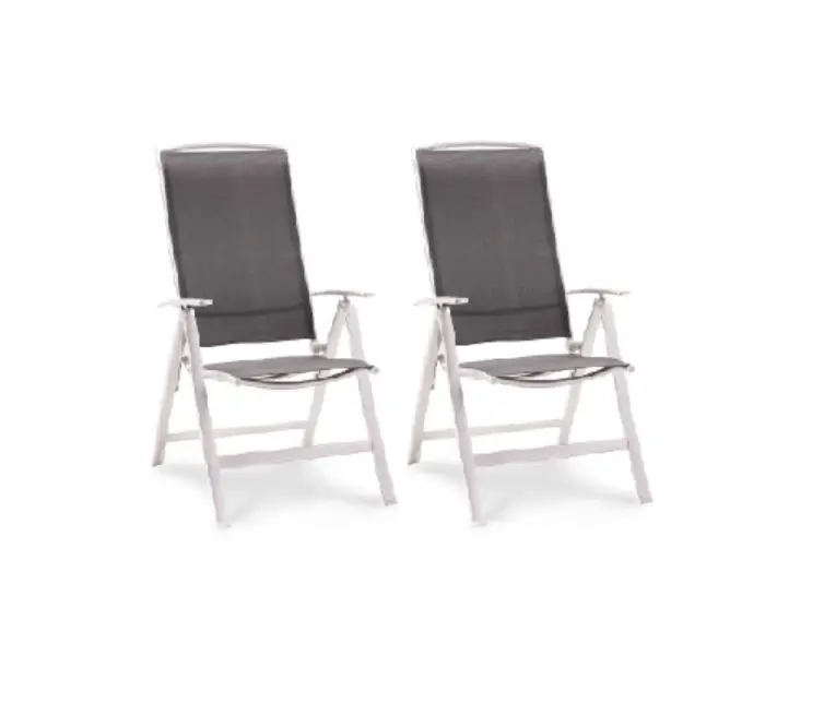 2x Klappstuhl Sessel Palermo - komplett aus Aluminium und hochwertigem Ergotex-Gewebe - silber