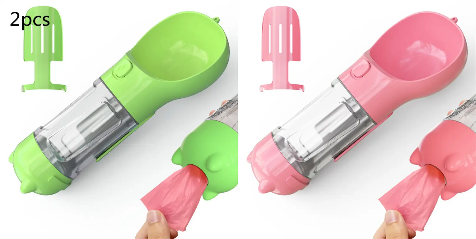 3-in-1 Hunde Trinkflasche mit Futterbox & Müllbeutel