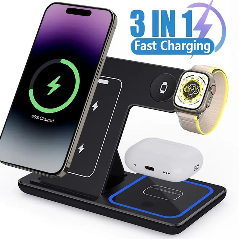 3-in-1 Wireless Charger · iPhone + AirPods + Apple Watch, 15W