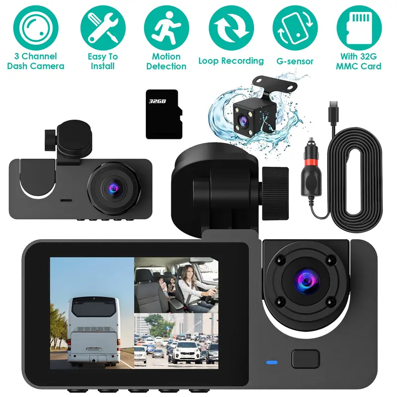 3-Kanal-Dashcam mit Bewegungsmelder