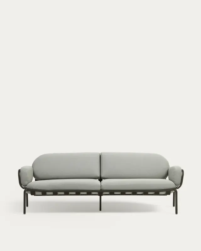 3-Sitzer-Outdoor-Sofa Joncols mit Bezug in Grau aus Aluminium mit grün lackiertem Finish 225 cm