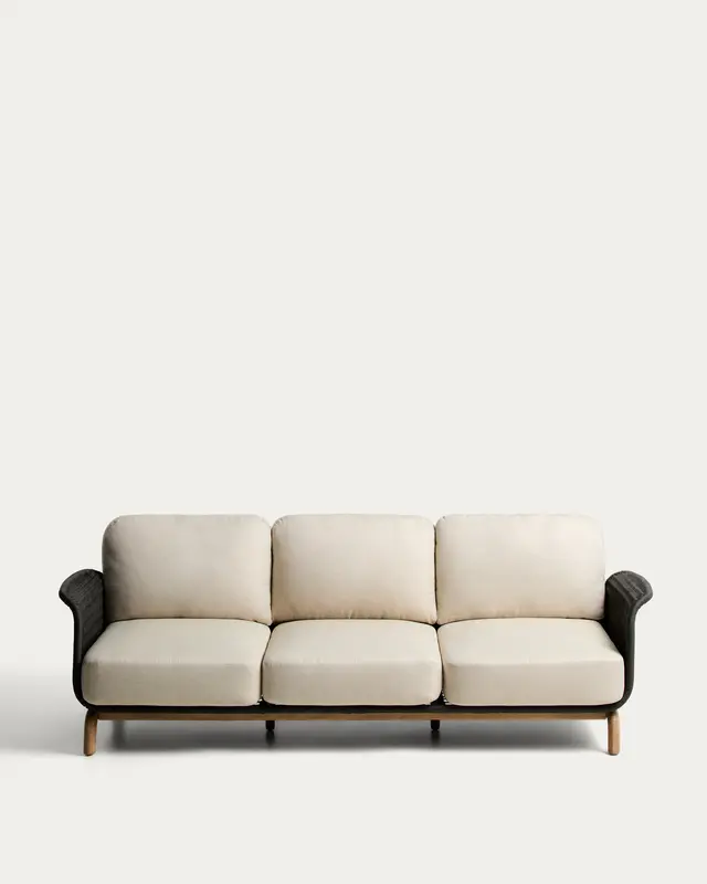 3-Sitzer-Sofa Alipa aus massivem Akazienholz und dunkelgrauem Seil, 235 cm