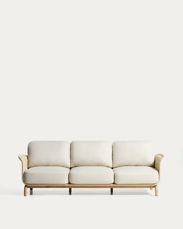 3-Sitzer-Sofa Alipa aus massivem Akazienholz und ecrufarbenem Seil, 235 cm