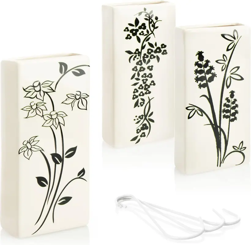 3-teiliges Luftbefeuchter-Set, Weiss - Blumen Schwarz