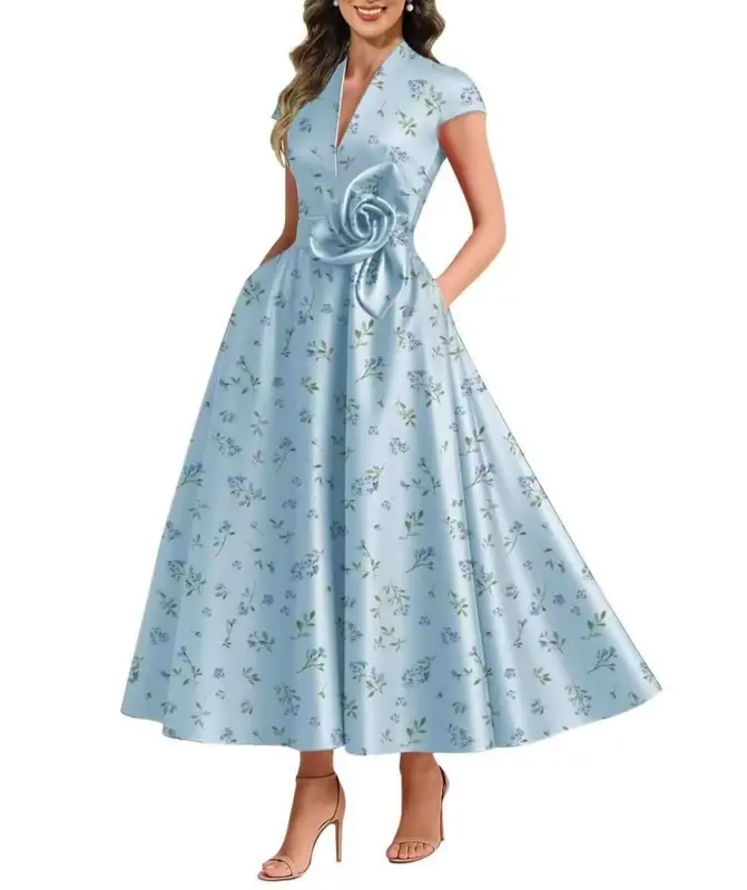 3D Blumen Damen-Satin-Kleid