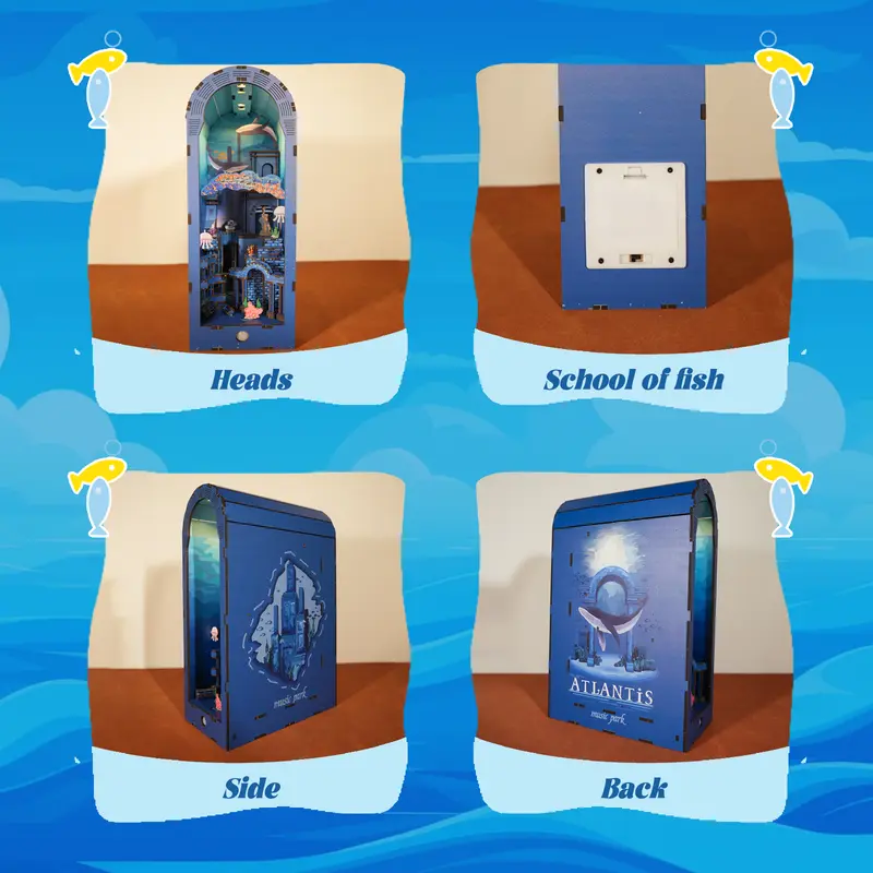 3D Holzpuzzle Atlantis Bücherregal mit Beleuchtung
