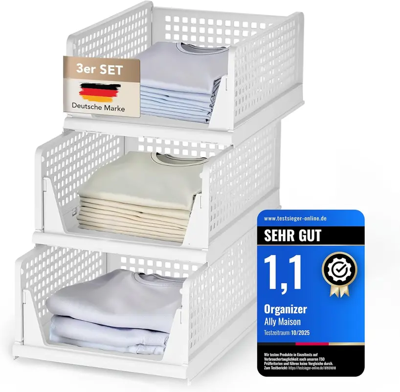 3er Set Faltbare Schrank-Organizer, Weiss