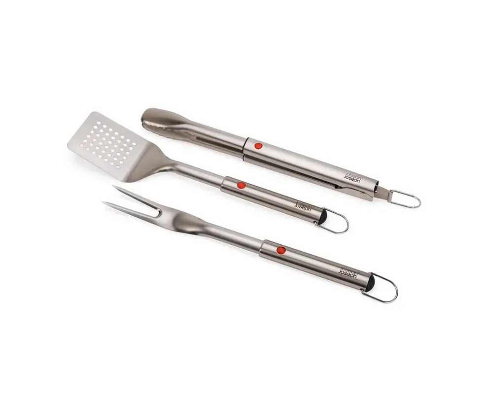 3er Set GrillOut BBQ Wender, Zange und Gabel Edelstahl