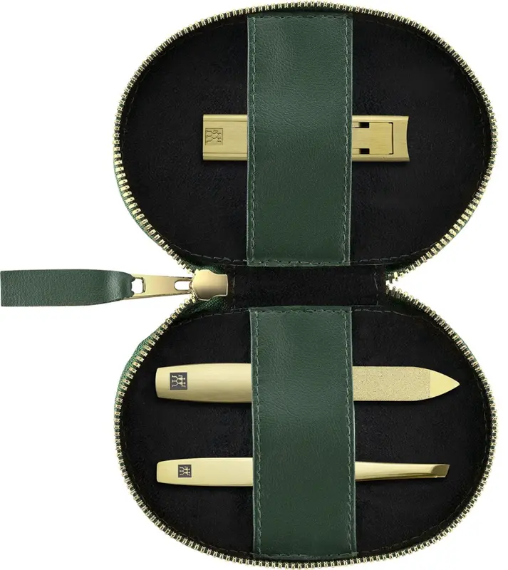 3tlg. Nagelpflege-Etui mit Nagelknipser grün