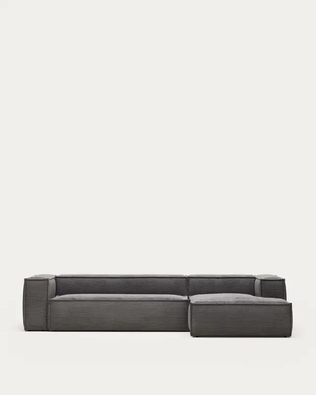 4-Sitzer-Sofa Blok mit dickem, grauen Cord und Chaiselongue rechts 330 cm FSC Mix Credit