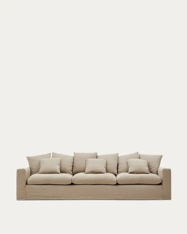 4-Sitzer Sofa Nora mit abnehmbarem Bezug und Kissen aus Leinen und Baumwolle in Taupe 340