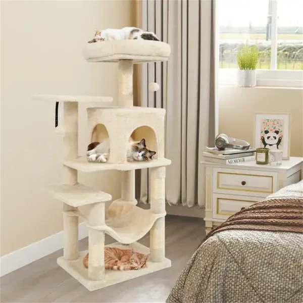 44" Katzenbaum mit Top-Plattform und Hängematte – Beige