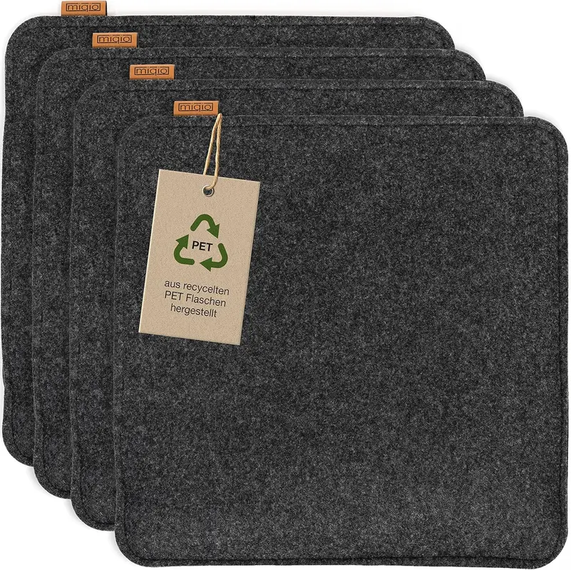 4er-Set Filz-Sitzkissen mit Antirutschnoppen, 35x35 cm, 4er-Set Dunkelgrau Anthrazit mit Echtleder-elementen