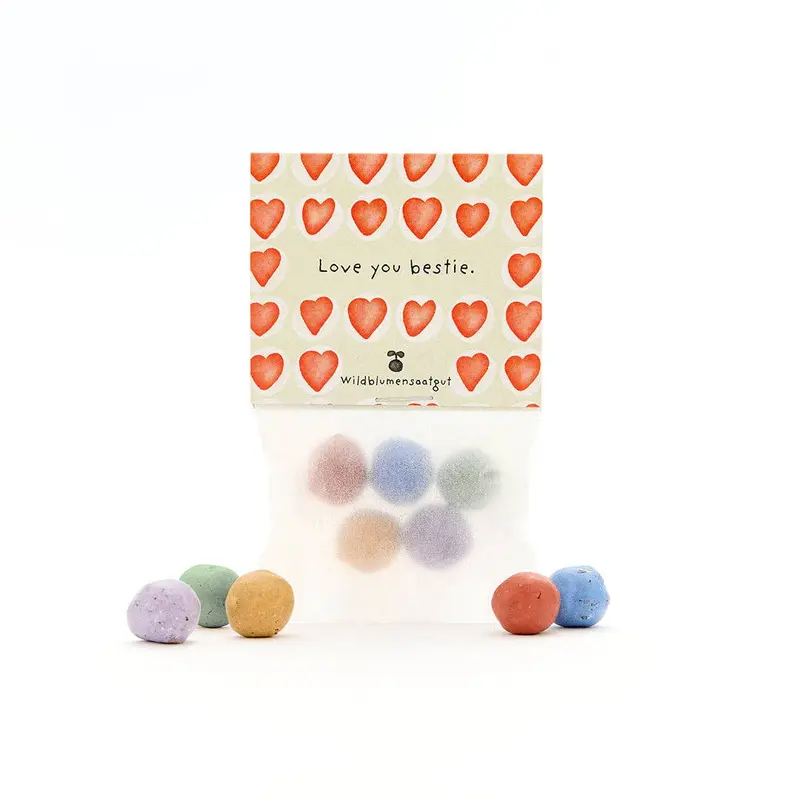 5 Blumenmurmeln im Tütchen "Love You Bestie"