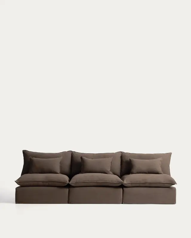 5-Sitzer-Modularsofa Anarela mit abnehmbarem Bezug aus Leinen in Taupe, 330 cm, FSC Mix Credit