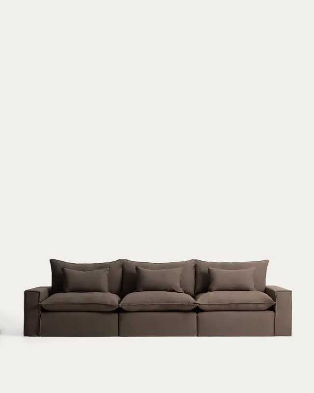 5-Sitzer-Modularsofa Anarela mit abnehmbarem Bezug aus Leinen in Taupe, 370 cm, FSC Mix Credit