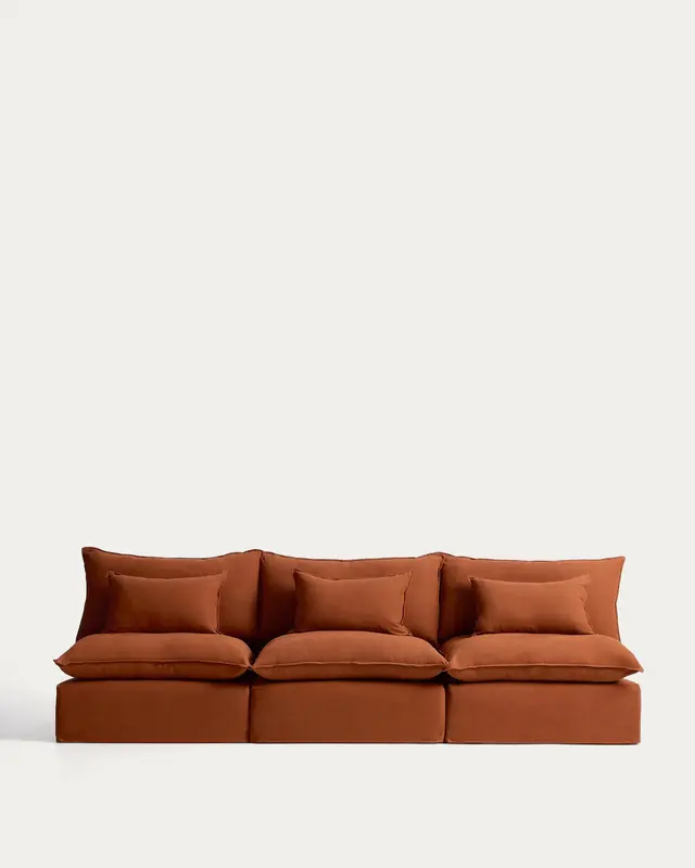 5-Sitzer-Modularsofa Anarela mit abnehmbarem Bezug aus Leinen in Terrakotta, 330 cm, FSC Mix Credit