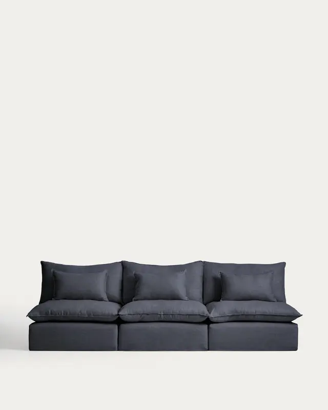 5-Sitzer-Modularsofa Anarela mit abnehmbarem Bezug aus Leinen und Viskose in Dunkelgrau, 330 cm, FSC Mix Credit