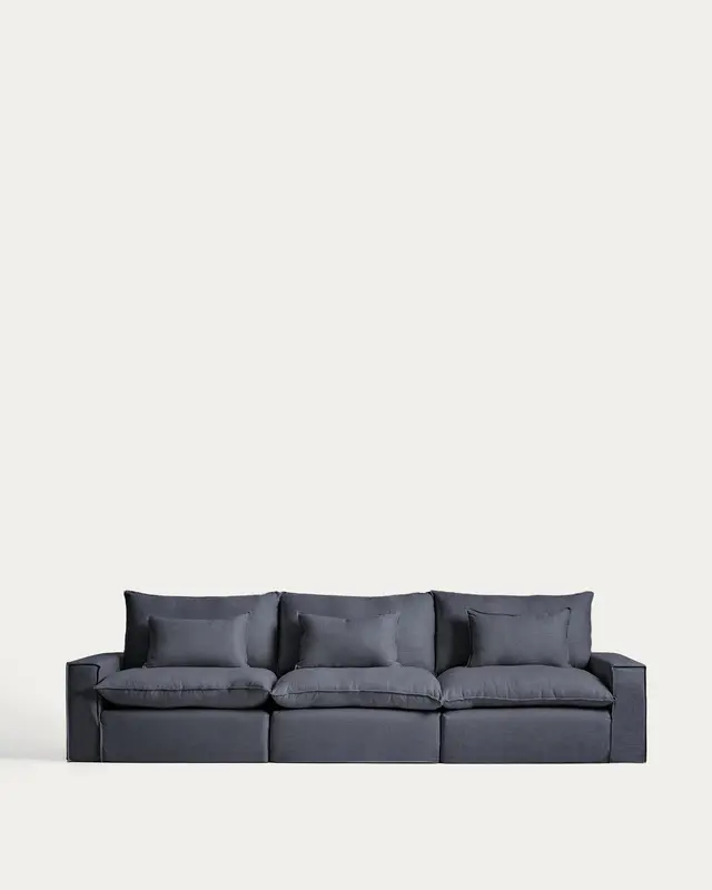 5-Sitzer-Modularsofa Anarela mit abnehmbarem Bezug aus Leinen und Viskose in Dunkelgrau, 370 cm, FSC Mix Credit