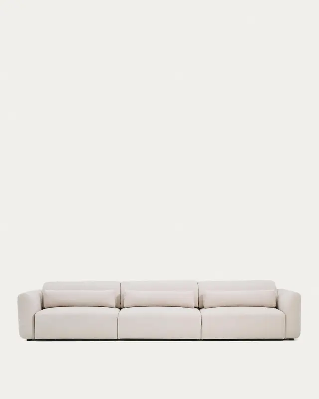 6-Sitzer-Sofa Lares mit elektrisch ausfahrbaren Sitzen und verstellbarer Kopfstütze in beiger Chenille, 410 cm