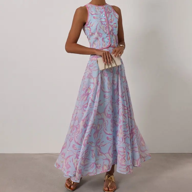 Abstrakter Print Crop-Top & Midi-Rock Set