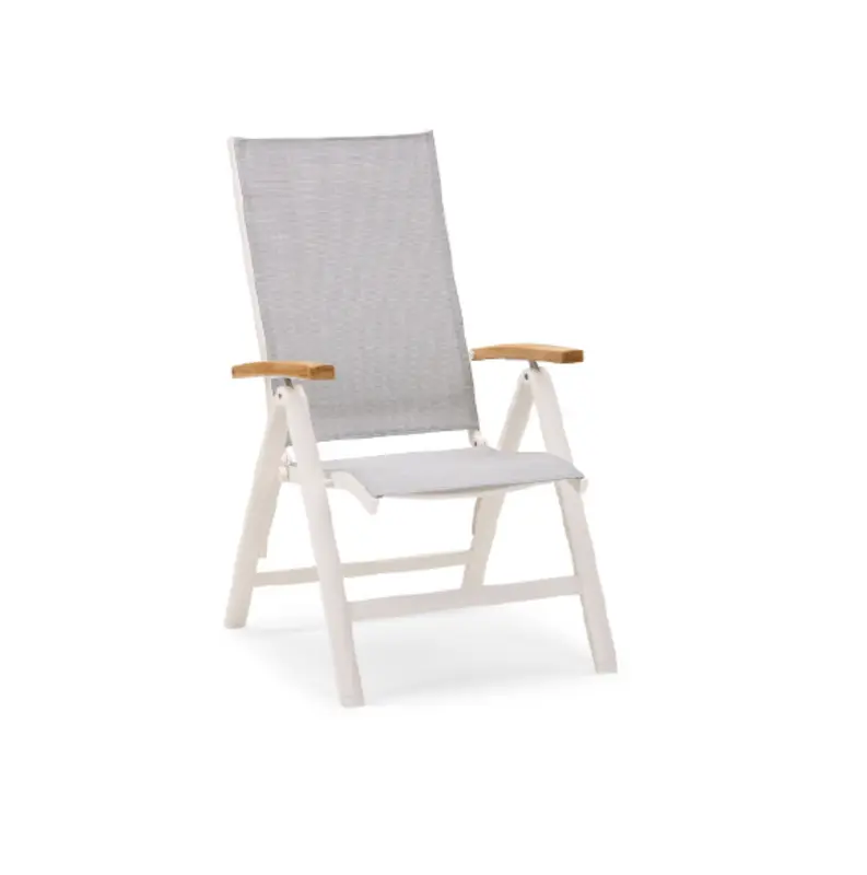 Alu-Klappstuhl Outdoor Sessel Cavalese - pulverbeschichtet, atmungsaktiver Stoff - Teak-/weiss oder anthrazit