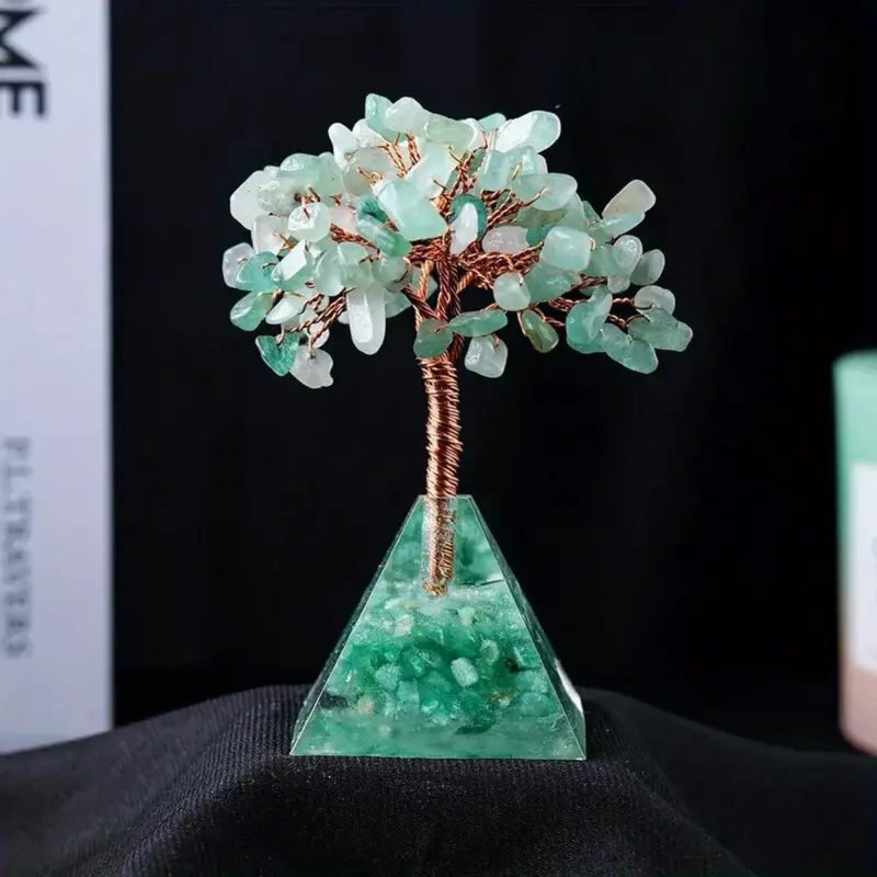 Arbre en Aventurine Verte avec Base en Pyramide d'Orgone - Harmonie et Abondance