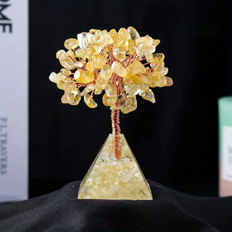 Arbre en Citrine avec Base en Pyramide d'Orgone - Énergie et Abondance