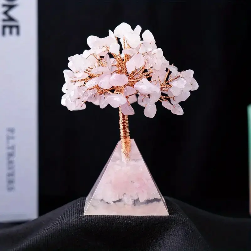 Arbre en Quartz Rose avec Base en Pyramide d'Orgone - Énergie et Élégance Artisanale