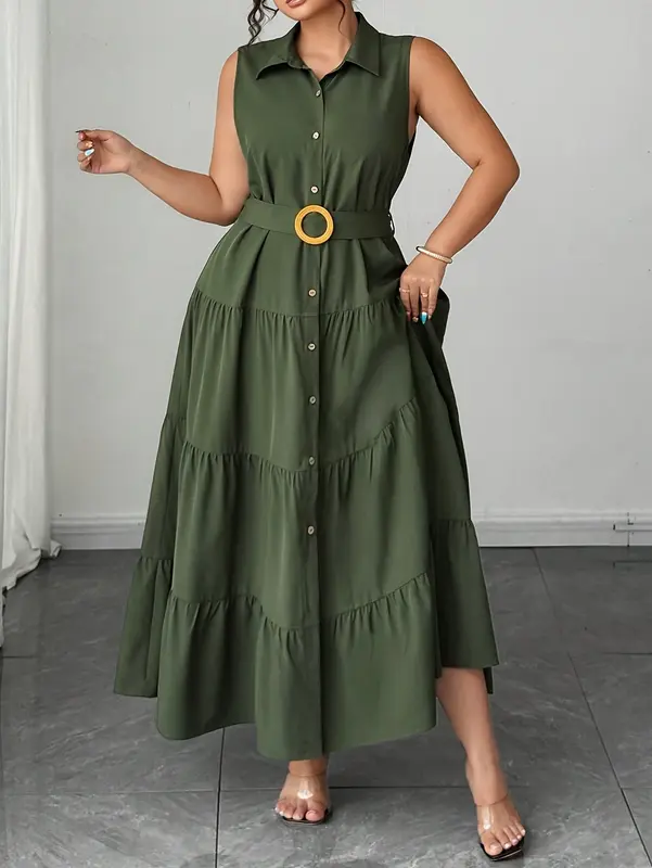 Armee-Grünes Kleid mit Gürtel
