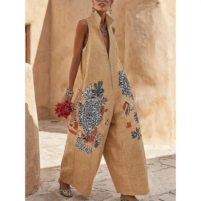 Ärmelloser Jumpsuit aus Baumwoll-Leinen-Mix