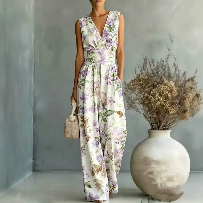 Ärmelloser Jumpsuit mit V-Ausschnitt