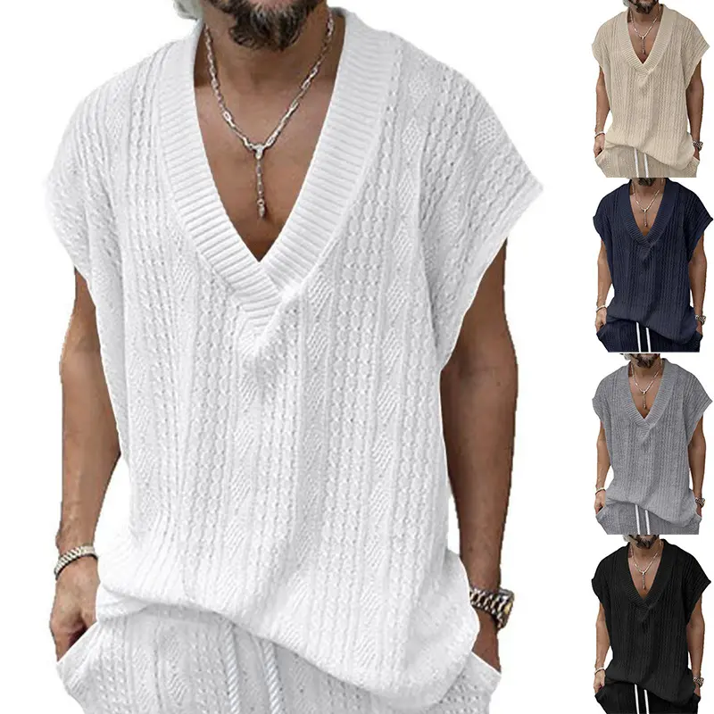 Ärmelloses Jacquard V-Shirt für Herren