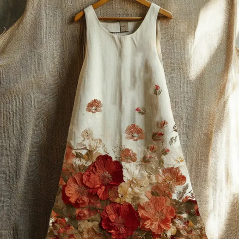 Ärmelloses V-Neck 3D-Kleid für Damen