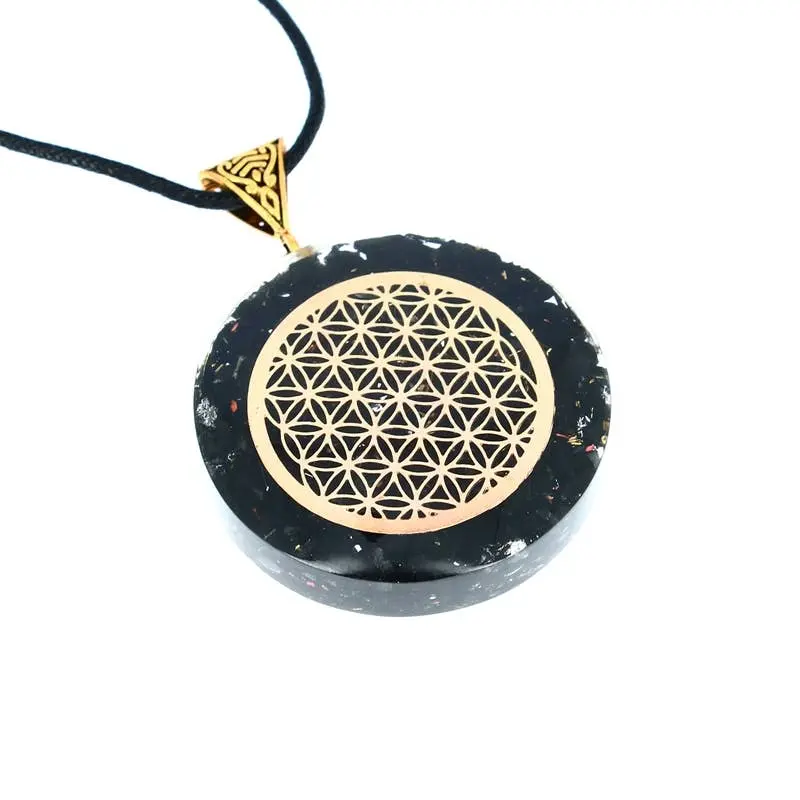 Artisans de Madagascar - 4 cm große Anhänger „Blume des Lebens“ aus Schungit und Orgonit