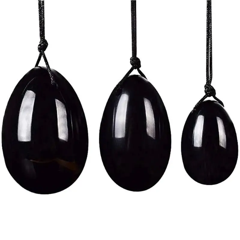 Artisans de Madagascar - Gebohrte Yoni-Eier aus schwarzem Obsidian