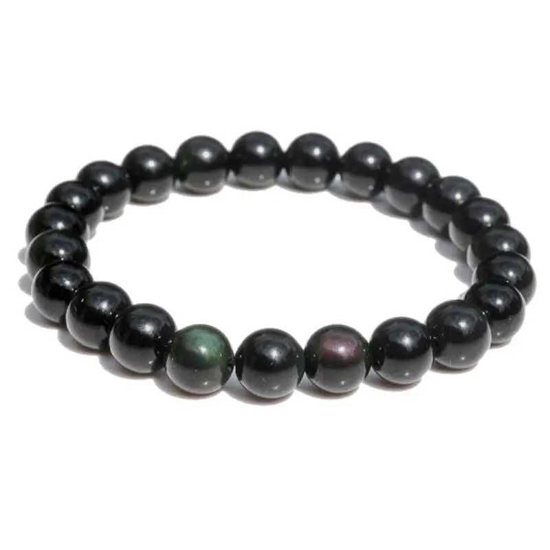 Artisans de Madagascar - Obsidian-Armband mit Himmelsaugen, 8 mm Perlen