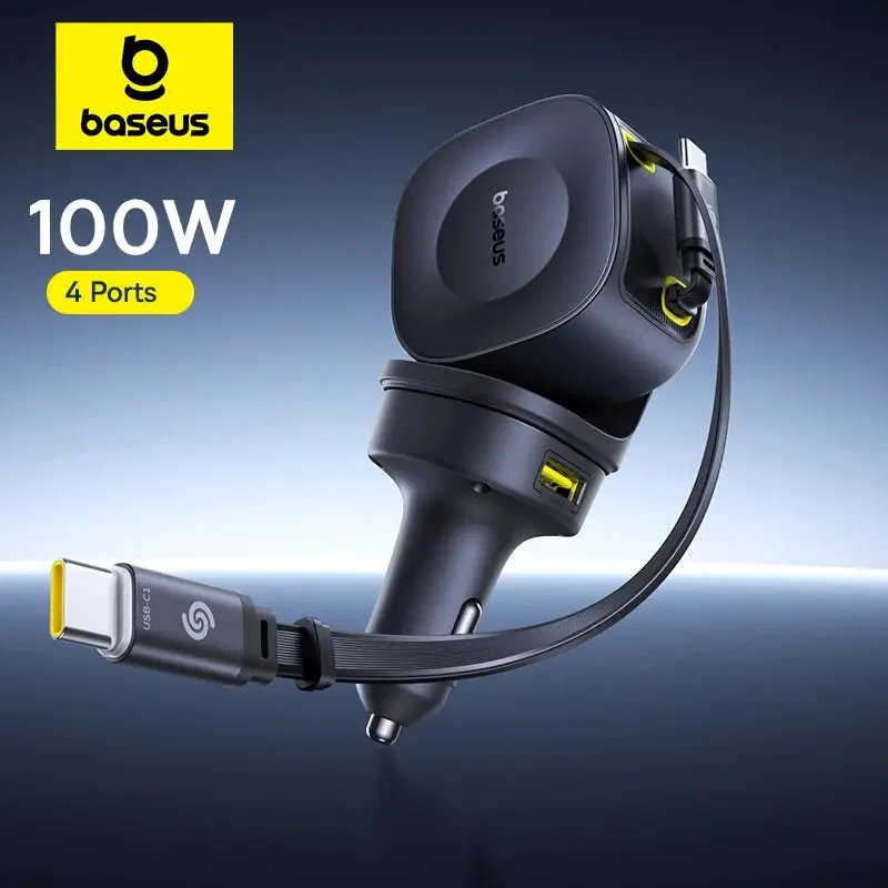 Auto-Schnellladegerät · Einziehbares Kabel 4-Port