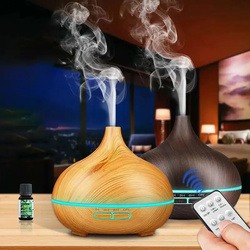 Bambus Aroma Diffuser 300ml · Ultraschall, 7 LED-Farben, Auto-Stop