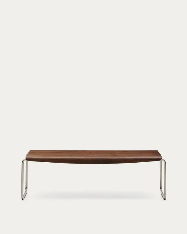 Bank Tarsel aus Nussbaumfurnier mit Gestell aus gebürstetem Edelstahl 142 cm